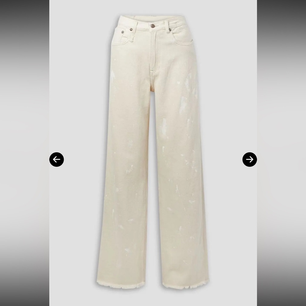R13 D’arcy Frayed Paintsplattered Highrise Wideleg Jeans Size 25